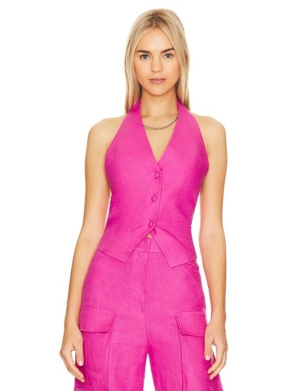 Revolve Fuchsia Linen Vest